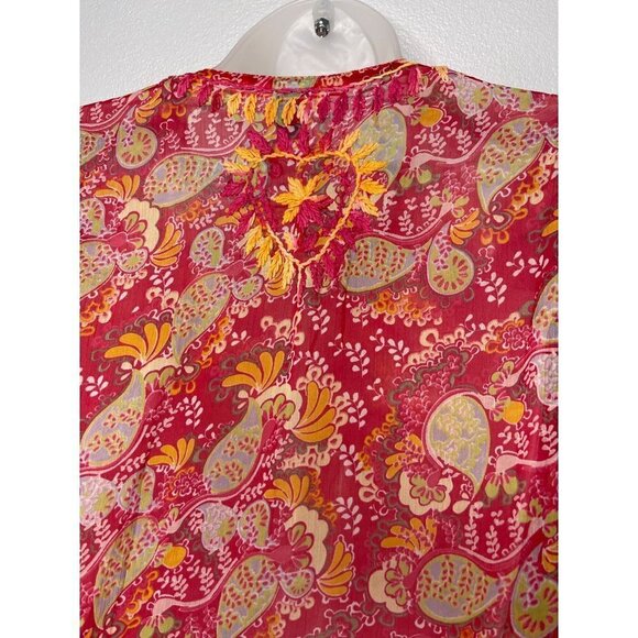 Raj Womens 100% Silk Long Sleeve Floral Tunic Cover-Up SZ L Boho Peasant - Picture 3 of 13